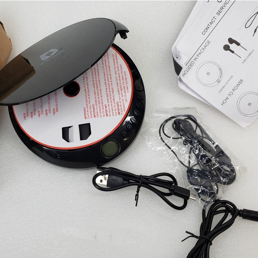 Portable CD Player Walkman with Stereo Speakers & Headphones (Black). Tested.
